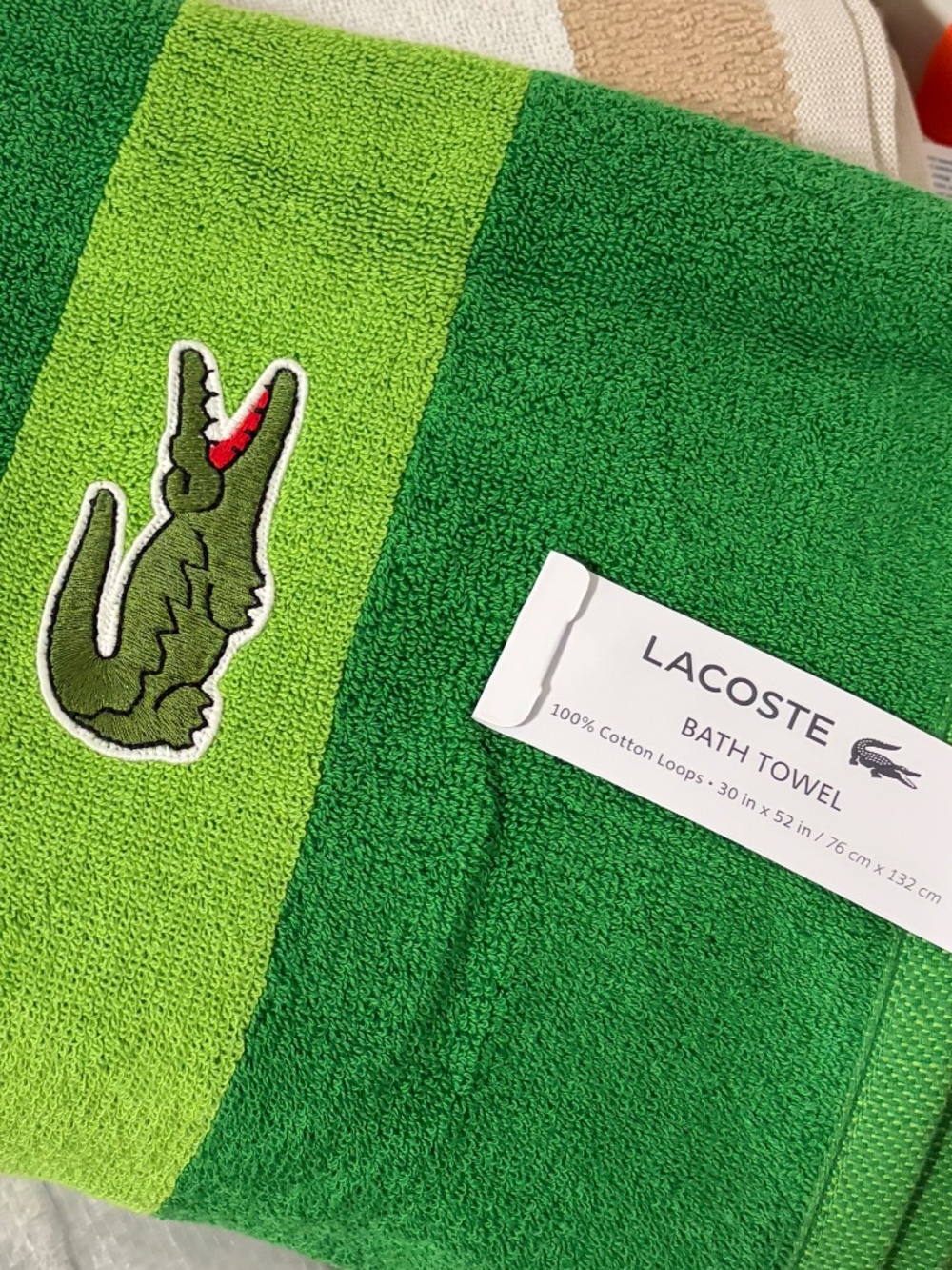 Lacoste Bath Towel Green Big Crocodile Logo 30" x 52" 100% Cotton